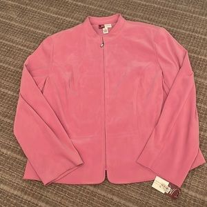 JM Collection, NWT Pink/Suede Jacket w/zipper Size 16